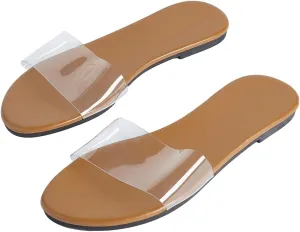 Verdusa Women's Clear Flat Sandals Open Toe Slide Sandals Summer Transparent Sandals