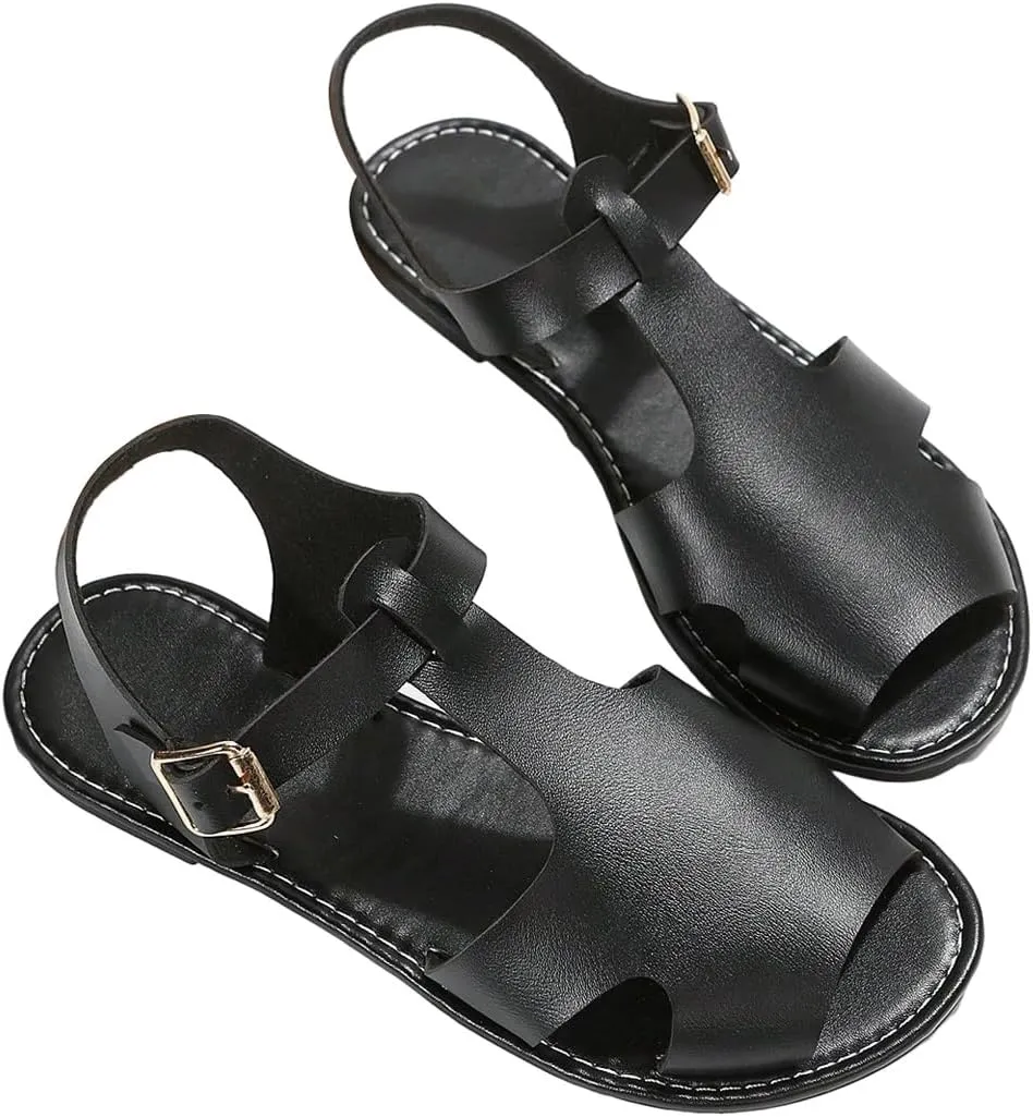 Verdusa Women's Cut Out Ankle Strap Sandals Summer Flat Sandals