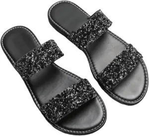 Verdusa Women's Glitter Rhinestone Flat Sandals Open Toe Double Strap Summer Slip on Slides