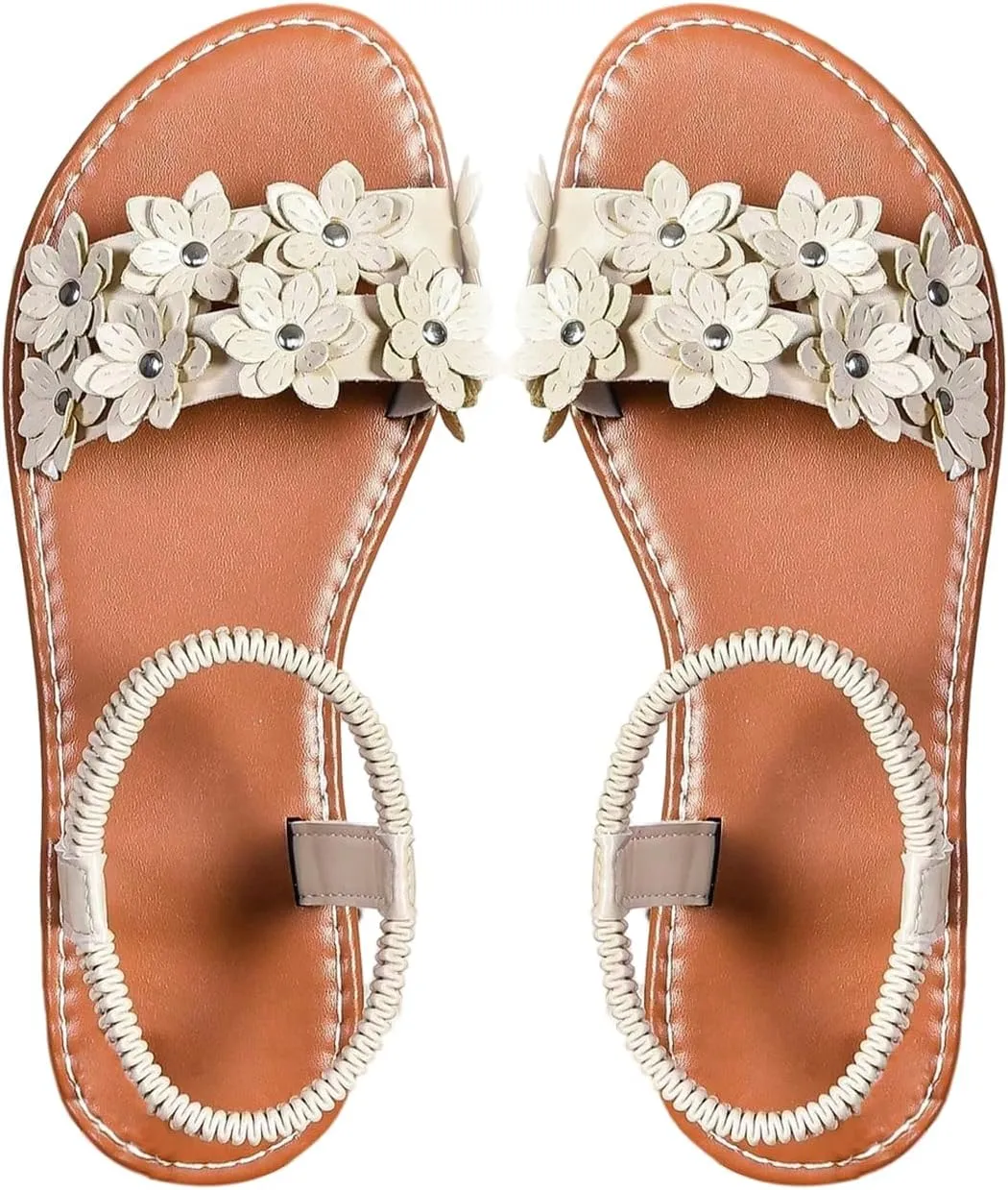 Verdusa Women's Summer Sandals Flower Leather Flat Sandals with Ankle Strap