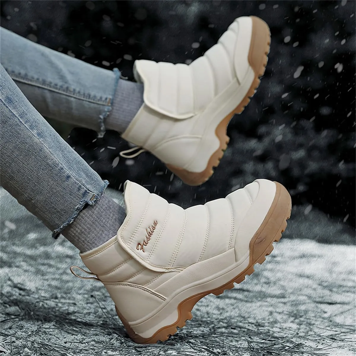 Veslexth Womens Winter Boots Cozy Anti-Slip Snow Waterproof Boots Slip on Comfort Stylish Ankle Booties for Cold Weather City Walk