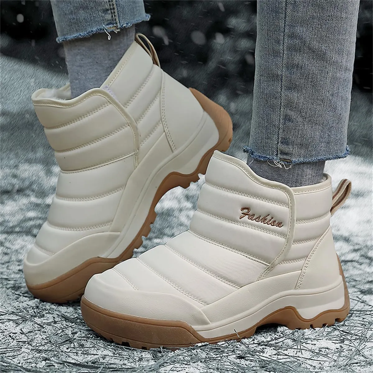 Veslexth Womens Winter Boots Cozy Anti-Slip Snow Waterproof Boots Slip on Comfort Stylish Ankle Booties for Cold Weather City Walk