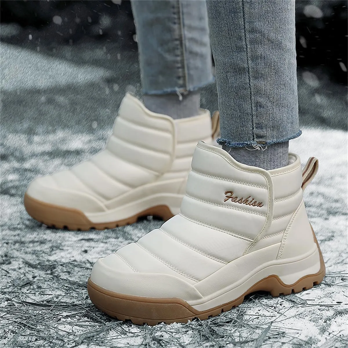 Veslexth Womens Winter Boots Cozy Anti-Slip Snow Waterproof Boots Slip on Comfort Stylish Ankle Booties for Cold Weather City Walk