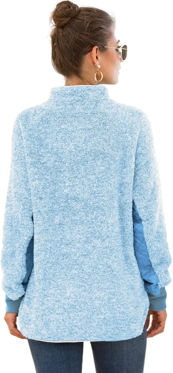 VIISHOW Women's Long Sleeves Quilt Coat Turtleneck Oblique Button Neck Fleece Pullover Coat Sweatshirts Outwear with Pocket