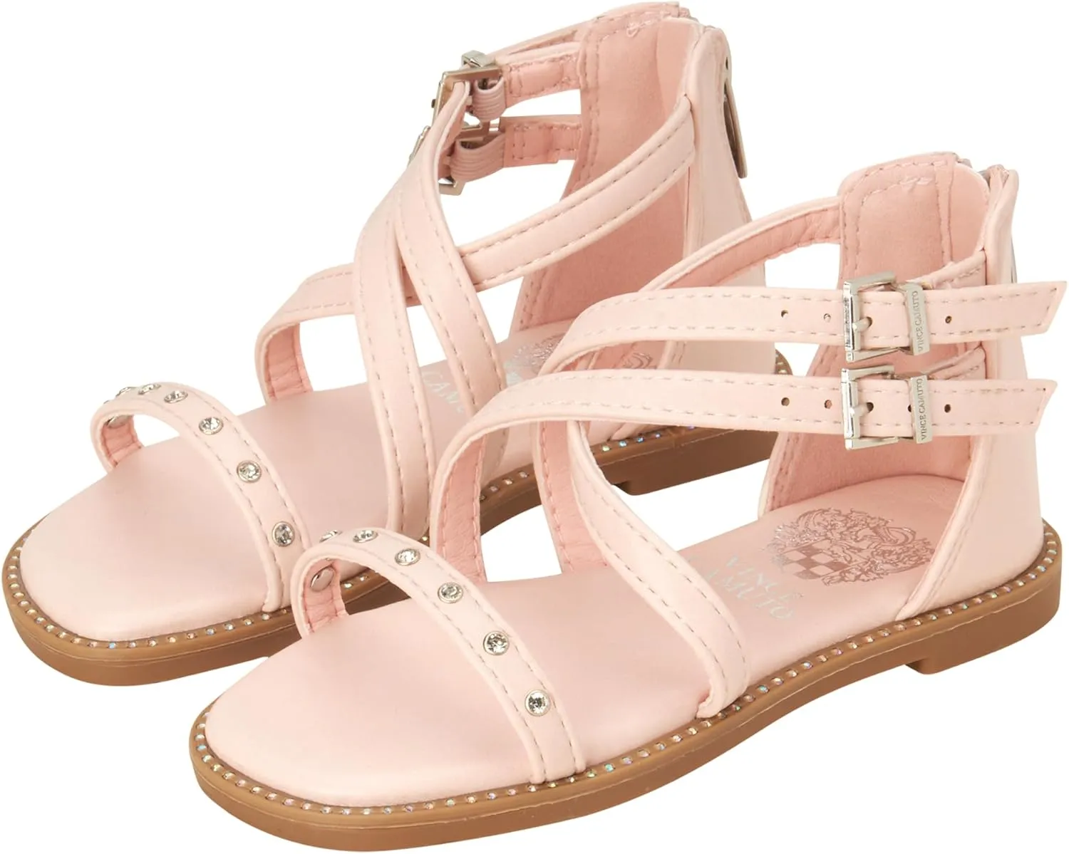 Vince Camuto Girls' Sandals - Open Toe Summer Shoes Flat Strappy Gladiator Sandals with Back Zipper and Adjustable Buckles