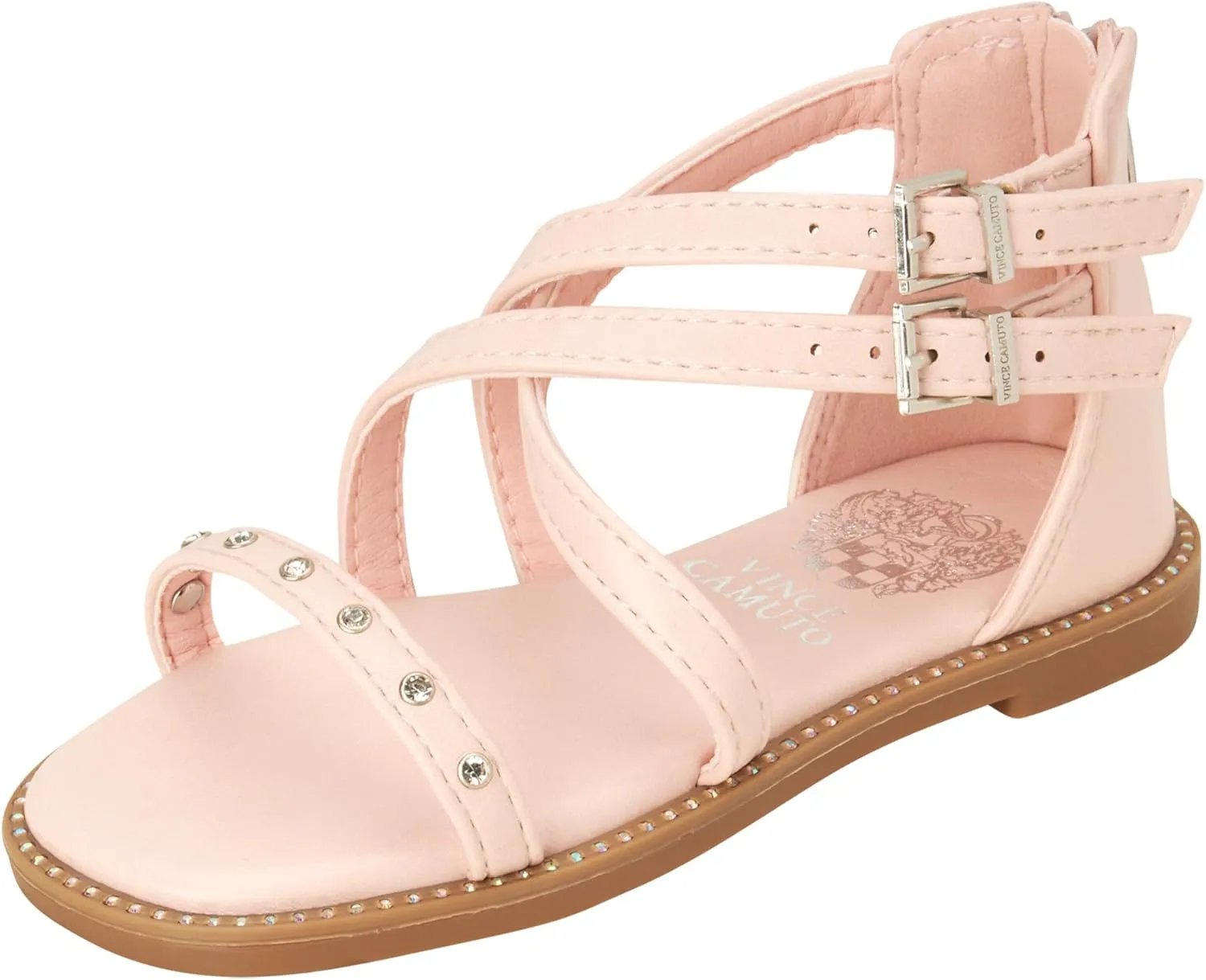 Vince Camuto Girls' Sandals - Open Toe Summer Shoes Flat Strappy Gladiator Sandals with Back Zipper and Adjustable Buckles