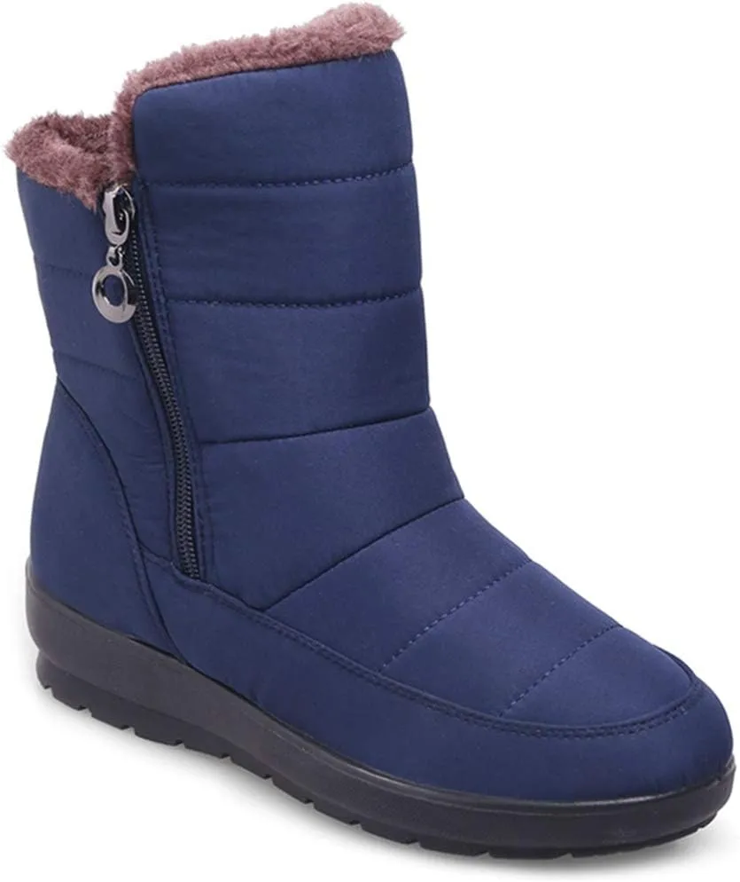 VOKLIN Women's Waterproof Rain Snow Ankle Boots Winter Warm Fur Zipper Anti-slip Outdoor Snow Short Booties