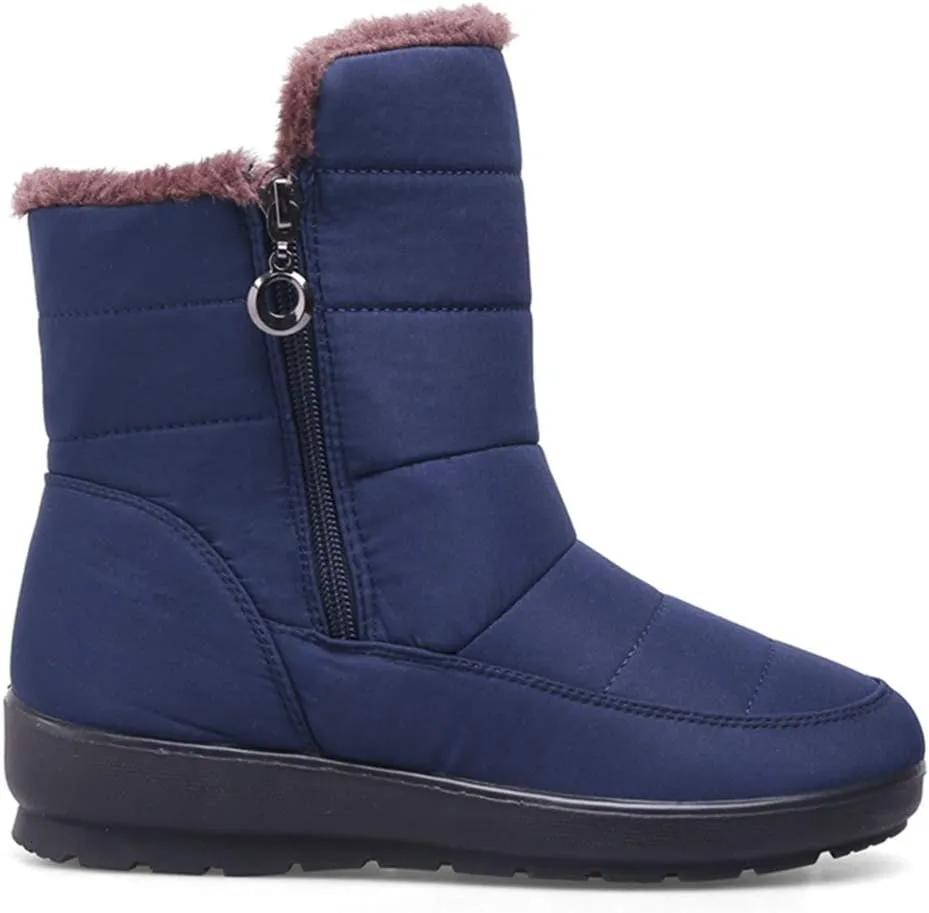 VOKLIN Women's Waterproof Rain Snow Ankle Boots Winter Warm Fur Zipper Anti-slip Outdoor Snow Short Booties