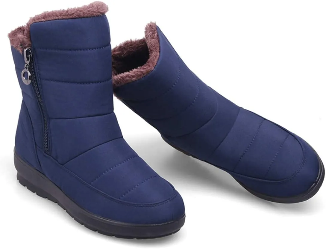 VOKLIN Women's Waterproof Rain Snow Ankle Boots Winter Warm Fur Zipper Anti-slip Outdoor Snow Short Booties