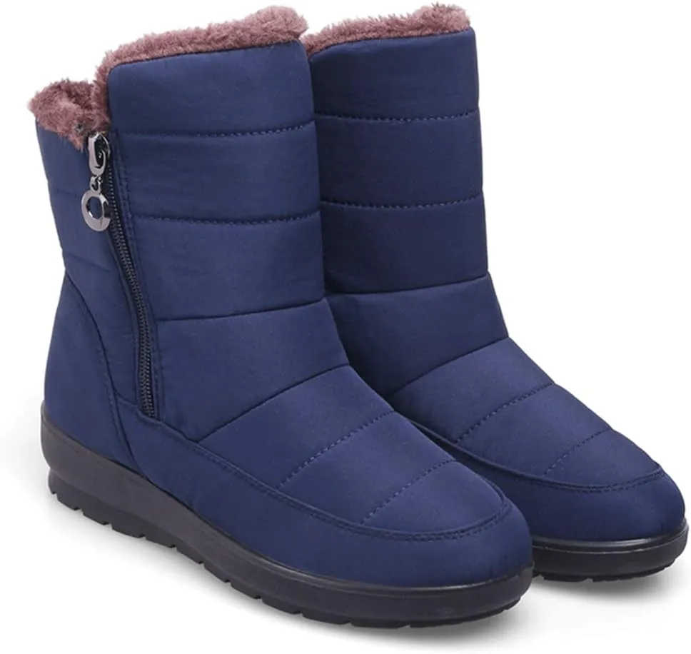 VOKLIN Women's Waterproof Rain Snow Ankle Boots Winter Warm Fur Zipper Anti-slip Outdoor Snow Short Booties