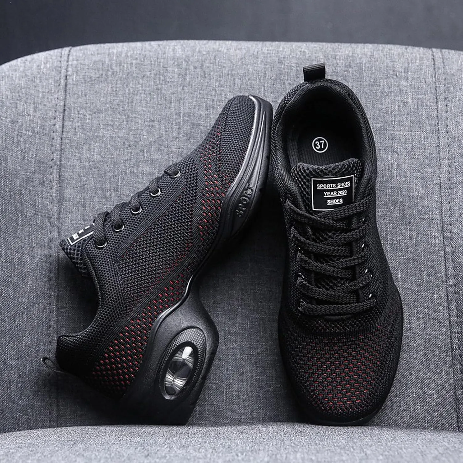 Walking Dance Shoes Women Ballroom Split Sole Jazz Sneakers Thick Sole Platform Walking Shoes Air Cushion Lace Up