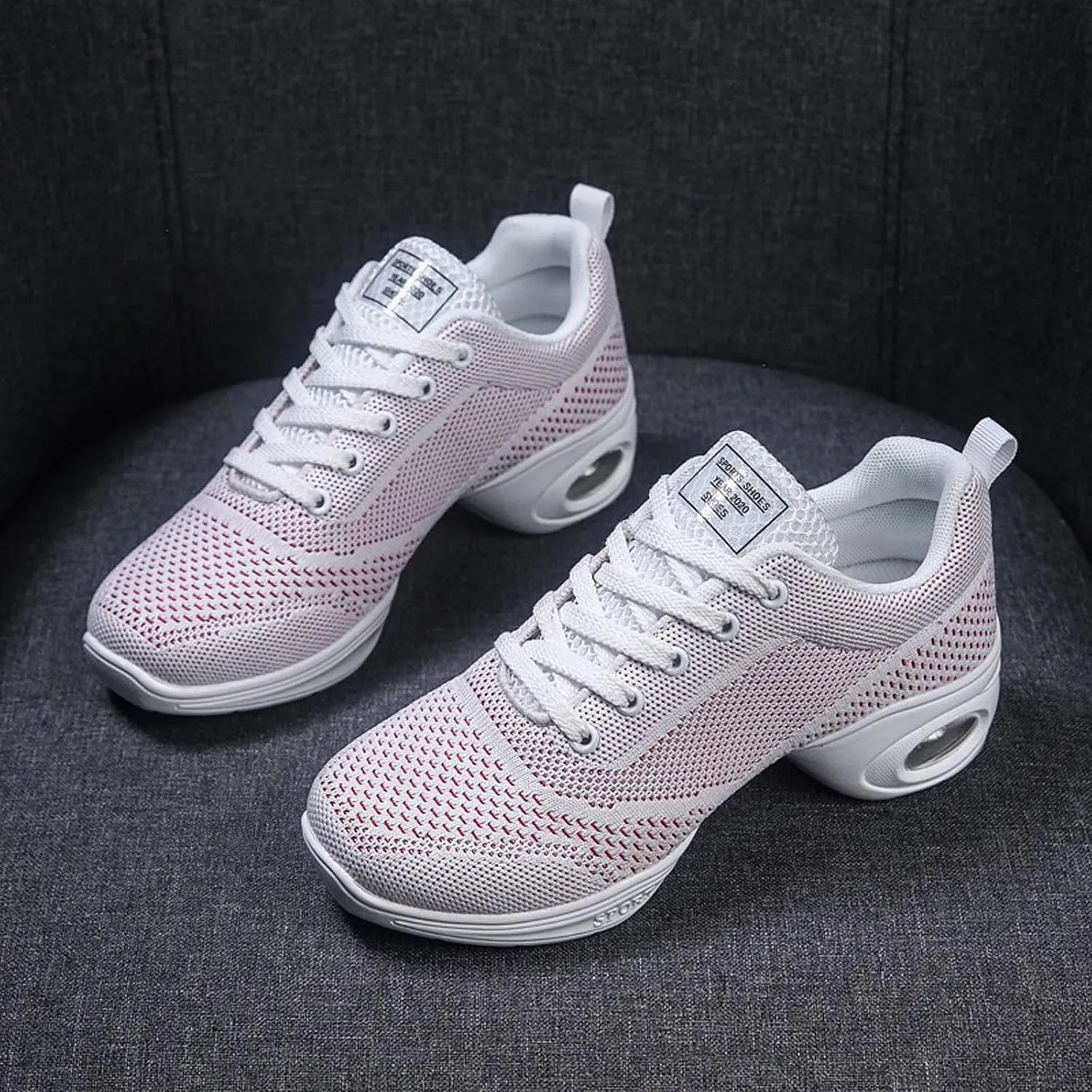 Walking Dance Shoes Women Ballroom Split Sole Jazz Sneakers Thick Sole Platform Walking Shoes Air Cushion Lace Up