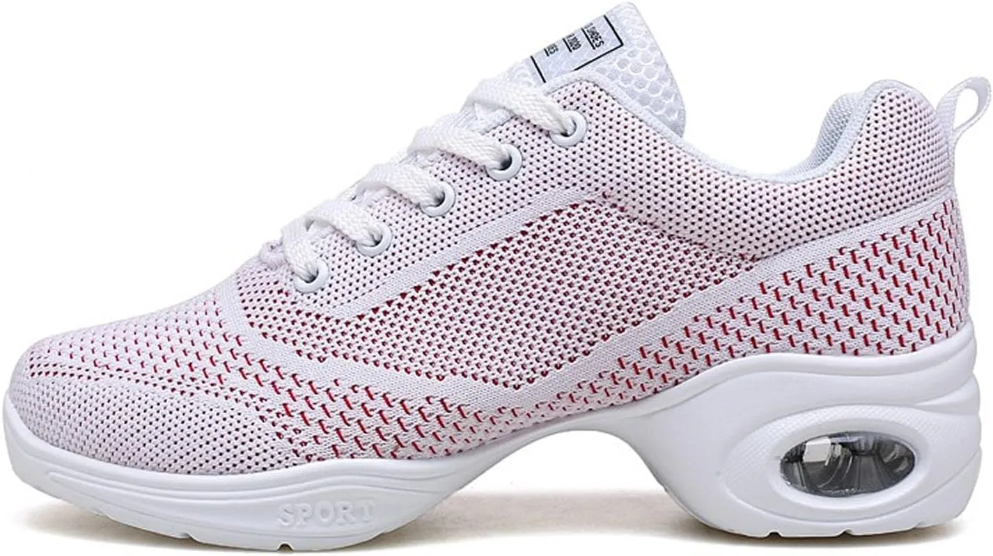 Walking Dance Shoes Women Ballroom Split Sole Jazz Sneakers Thick Sole Platform Walking Shoes Air Cushion Lace Up
