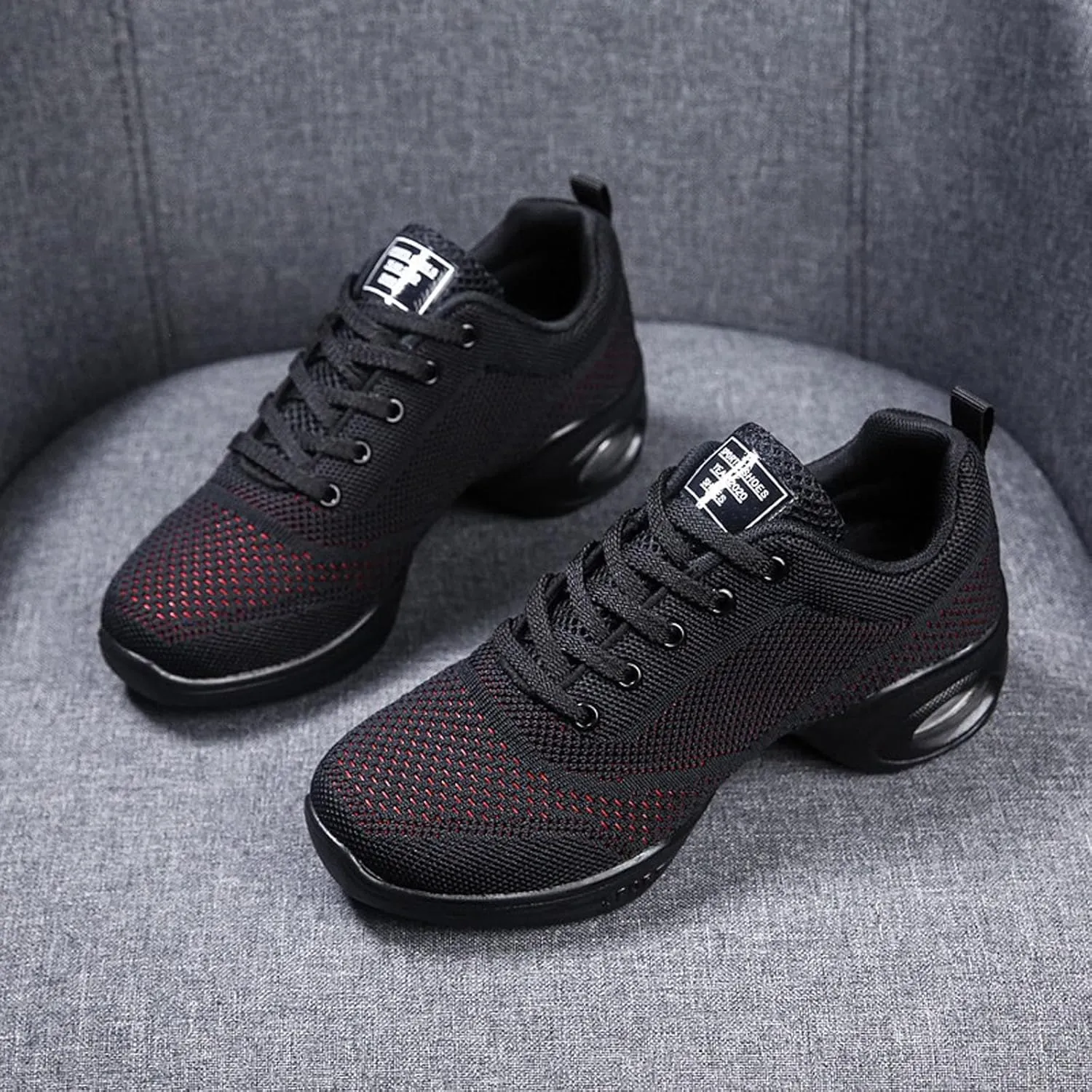 Walking Dance Shoes Women Ballroom Split Sole Jazz Sneakers Thick Sole Platform Walking Shoes Air Cushion Lace Up