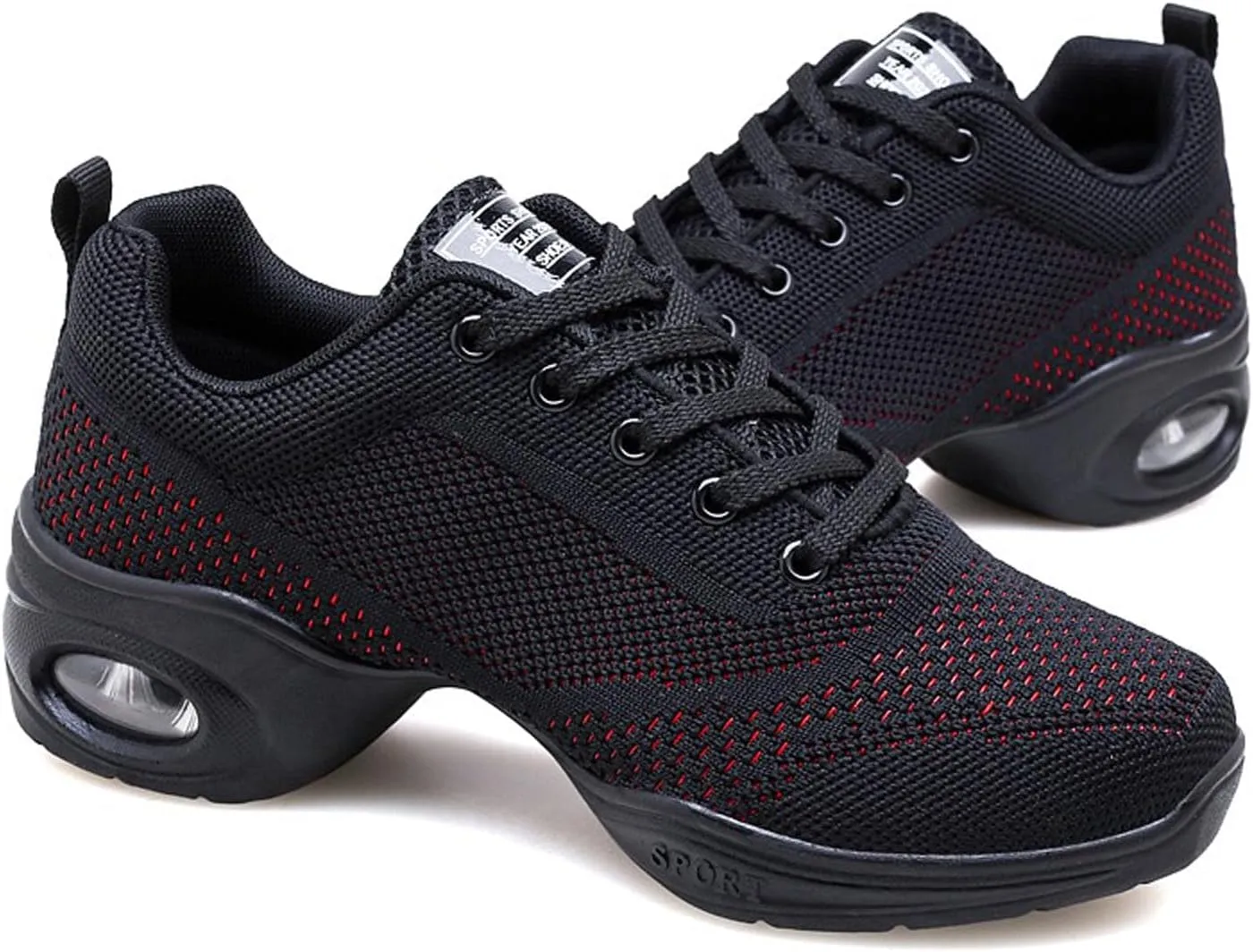Walking Dance Shoes Women Ballroom Split Sole Jazz Sneakers Thick Sole Platform Walking Shoes Air Cushion Lace Up