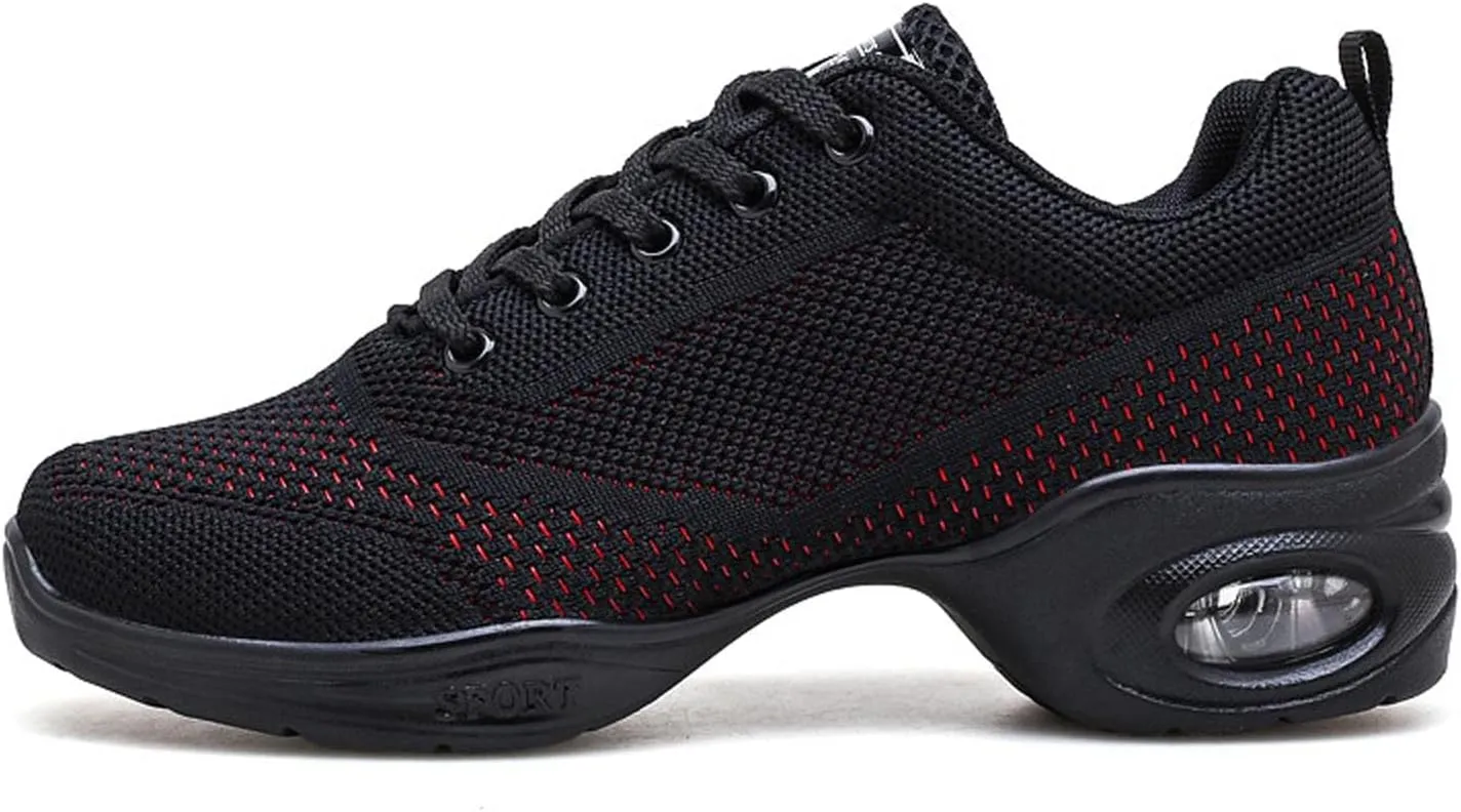 Walking Dance Shoes Women Ballroom Split Sole Jazz Sneakers Thick Sole Platform Walking Shoes Air Cushion Lace Up