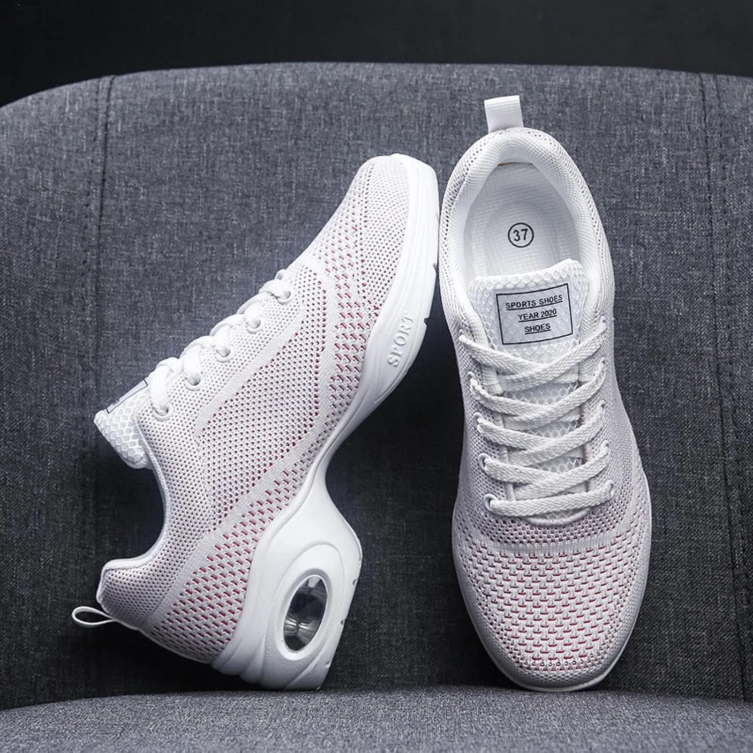 Walking Dance Shoes Women Ballroom Split Sole Jazz Sneakers Thick Sole Platform Walking Shoes Air Cushion Lace Up