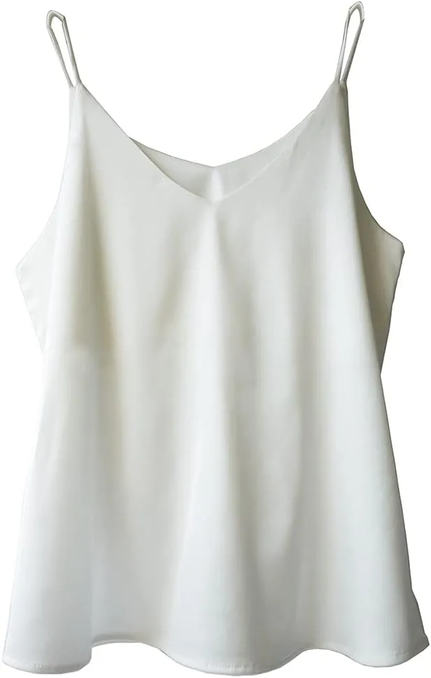 Wantschun Womens Silk Satin Camisole Cami Plain Strappy Vest Top T-Shirt Blouse Tank Shirt V-Neck Spaghetti Strap XS-4X