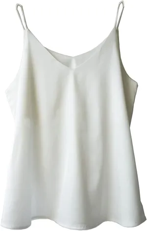 Wantschun Womens Silk Satin Camisole Cami Plain Strappy Vest Top T-Shirt Blouse Tank Shirt V-Neck Spaghetti Strap XS-4X