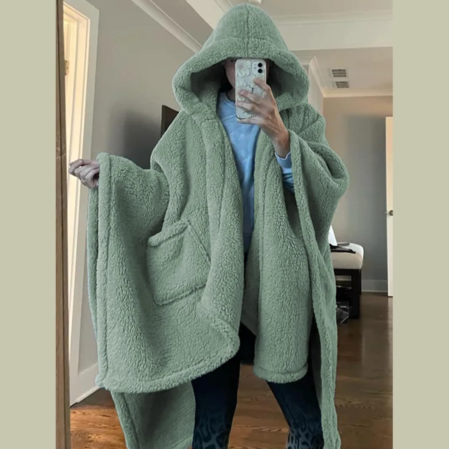 Wearable Blanket Sherpa Poncho Office Work Warm Cozy Shawl Blanket,Plush Cape Wrap for Adults