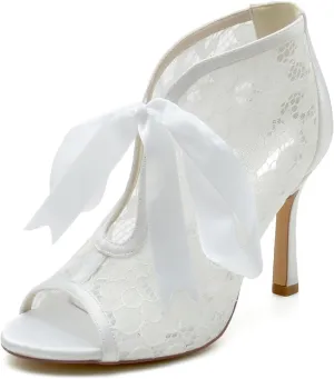 Wedding Bridal Shoes Women's Strappy High Heel Sandal Lace Fish Mouth Prom Party Dress Pumps for/Engagement/Evening/Prom 9.5Cm