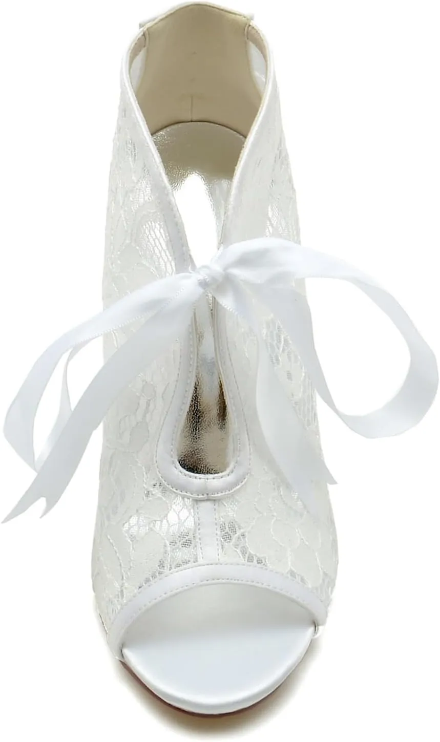 Wedding Bridal Shoes Women's Strappy High Heel Sandal Lace Fish Mouth Prom Party Dress Pumps for/Engagement/Evening/Prom 9.5Cm