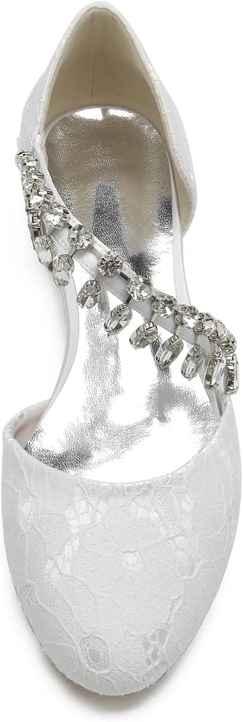 Wedding Shoes Bride Flat Bride Shoes Women's Round Toe Bridal Flats 2.5Cm