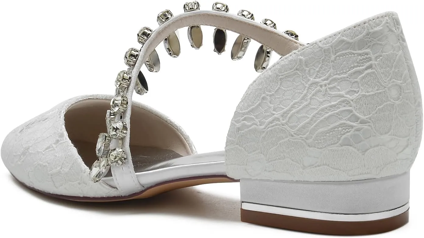 Wedding Shoes Bride Flat Bride Shoes Women's Round Toe Bridal Flats 2.5Cm
