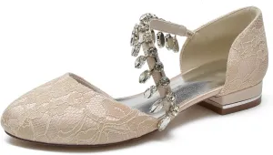 Wedding Shoes Bride Flat Bride Shoes Women's Round Toe Bridal Flats 2.5Cm