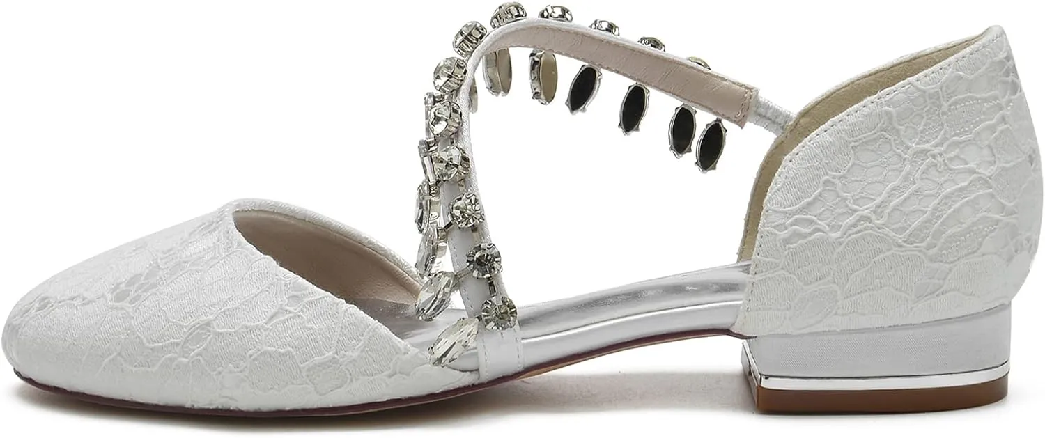 Wedding Shoes Bride Flat Bride Shoes Women's Round Toe Bridal Flats 2.5Cm