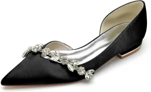 Wedding Shoes Women's Ballet Flats Satin Pointed Toe Slip on Flats Shoes Rhinestones Bride Women Shoes Dressy Comfort Loafers 2.5Cm