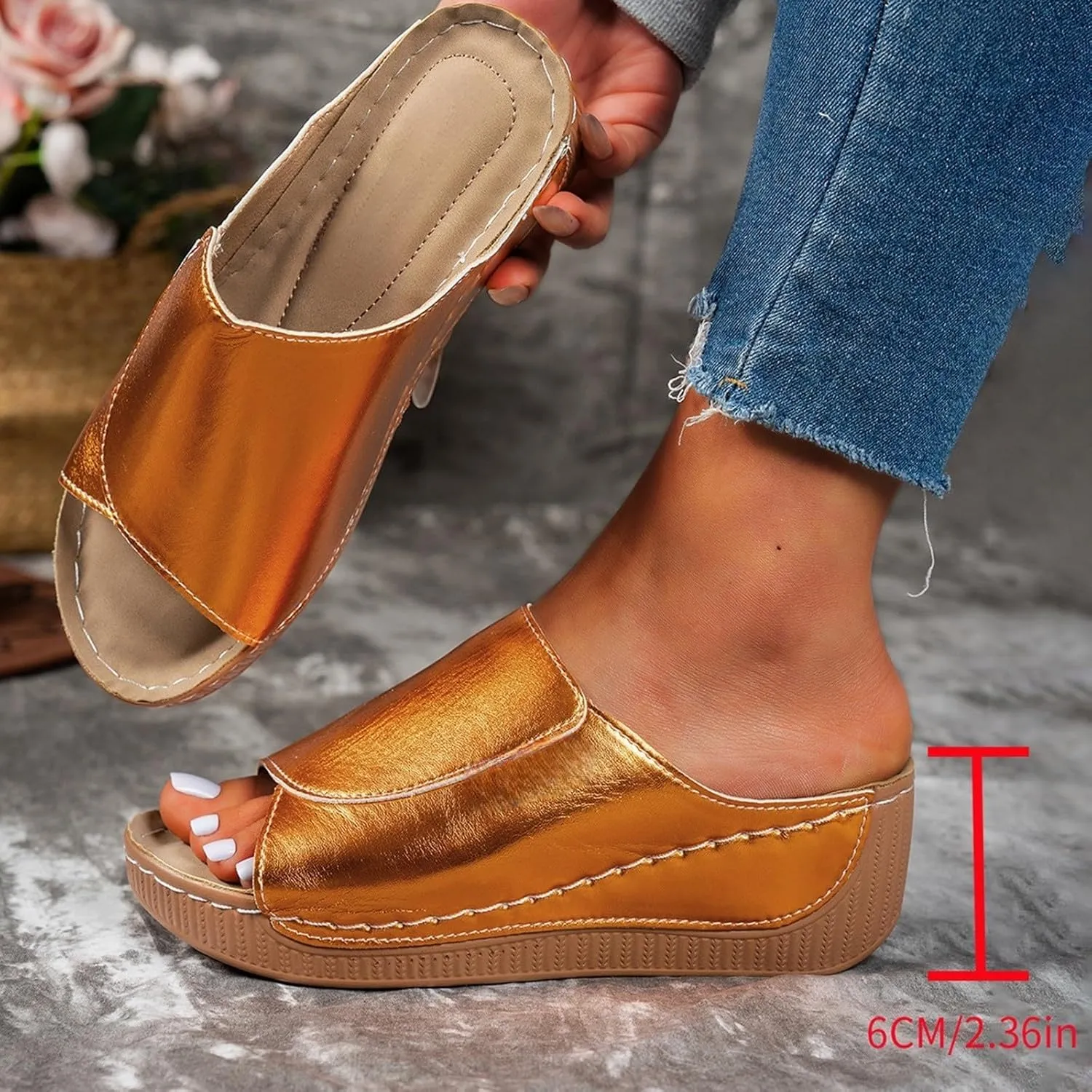 Wedge Sandals for Women 2025 Open Toe Slippers Wide Width Orthopedic Sandals Arch Support Lightweight Summer Shoes Orthotic Walking Sandal Comfortable Breathable Anti-Slip Slides Dressy Casual Shoes