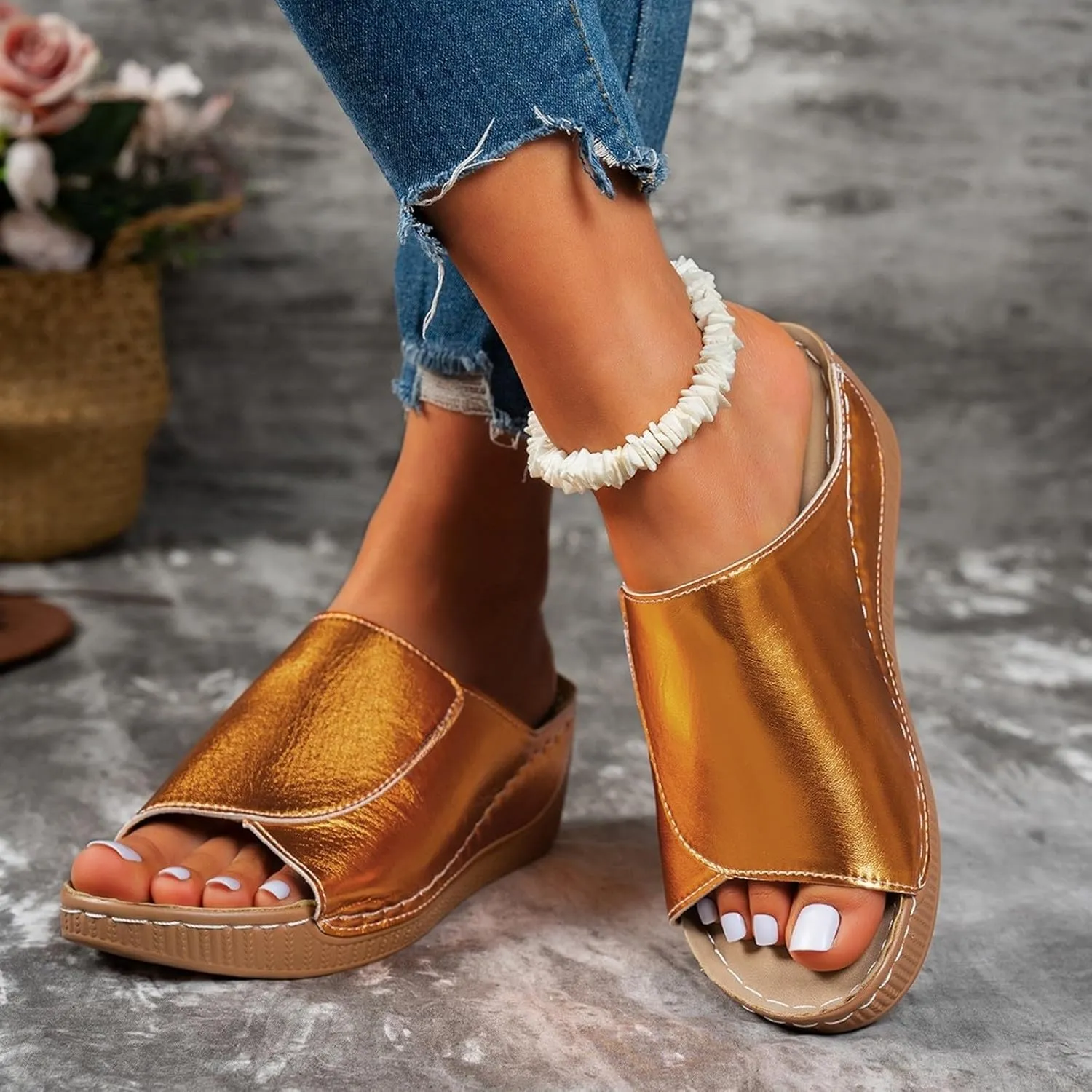 Wedge Sandals for Women 2025 Open Toe Slippers Wide Width Orthopedic Sandals Arch Support Lightweight Summer Shoes Orthotic Walking Sandal Comfortable Breathable Anti-Slip Slides Dressy Casual Shoes