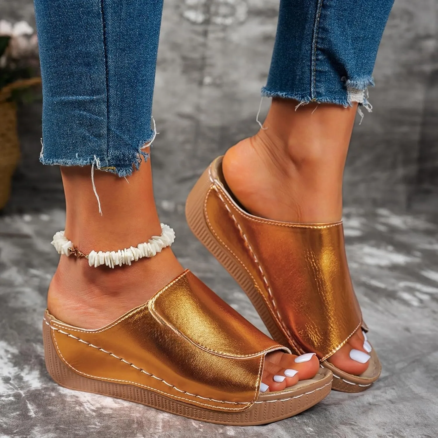 Wedge Sandals for Women 2025 Open Toe Slippers Wide Width Orthopedic Sandals Arch Support Lightweight Summer Shoes Orthotic Walking Sandal Comfortable Breathable Anti-Slip Slides Dressy Casual Shoes