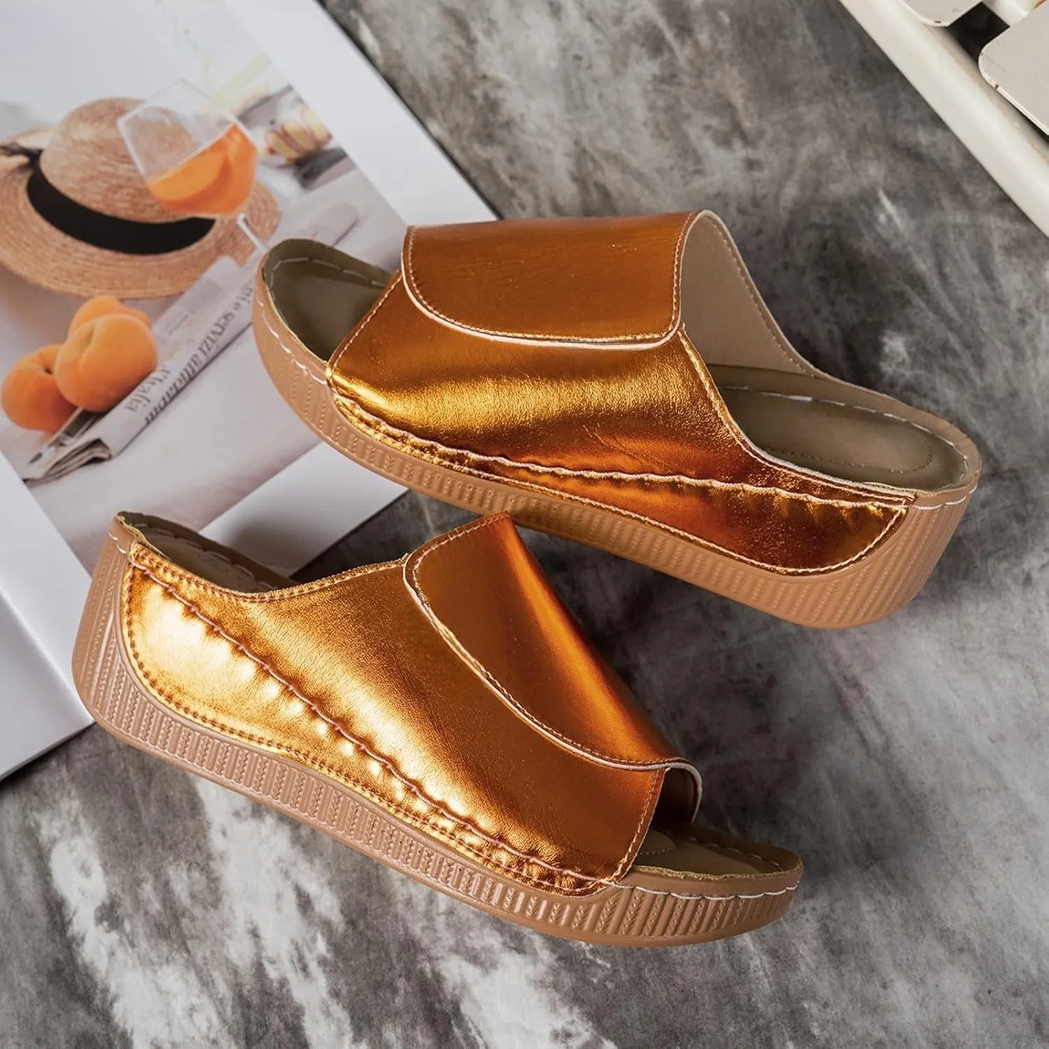 Wedge Sandals for Women 2025 Open Toe Slippers Wide Width Orthopedic Sandals Arch Support Lightweight Summer Shoes Orthotic Walking Sandal Comfortable Breathable Anti-Slip Slides Dressy Casual Shoes