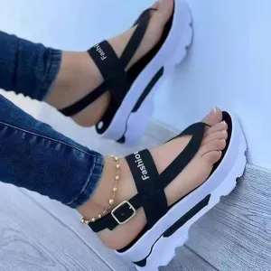 Wedge Sandals for Women Fashion Flip Flops Ankle Strap Sports Sandals Casual Open Toe Summer Platform Shoes Sandal Comfortable Thong Walking Shoes,Black,US5/EU36