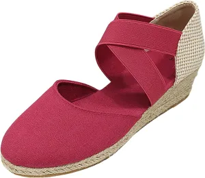Wedge Sandals for Women Summer Casual Comfortable Closed Toe Crisscross Elastic Ankle Strap Platform Espadrille Wedge Sandals