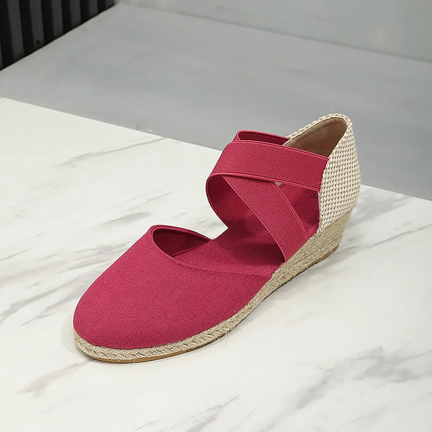 Wedge Sandals for Women Summer Casual Comfortable Closed Toe Crisscross Elastic Ankle Strap Platform Espadrille Wedge Sandals