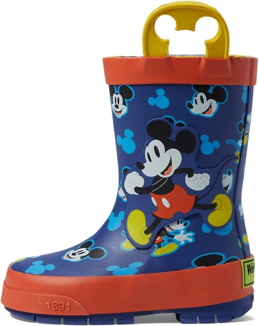 Western Chief Kids Mickey Musketeer Rain Boots for Toddler and Little Kids - Man-Made Outsole with Traction, Pull-On Style, and Round Toe