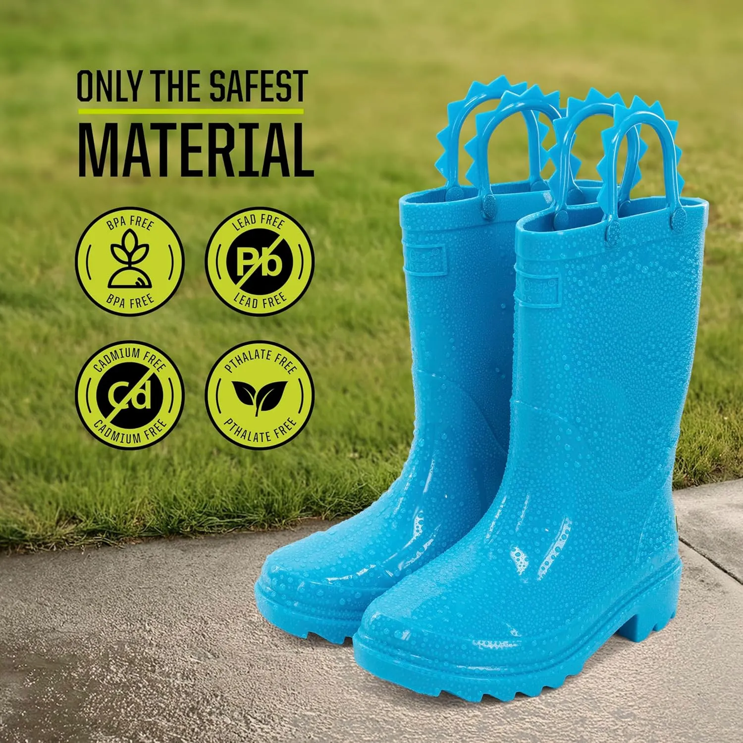 Western Chief Kids Waterproof Neon Rain Boots with Pull-On Handles and Traction Outsole