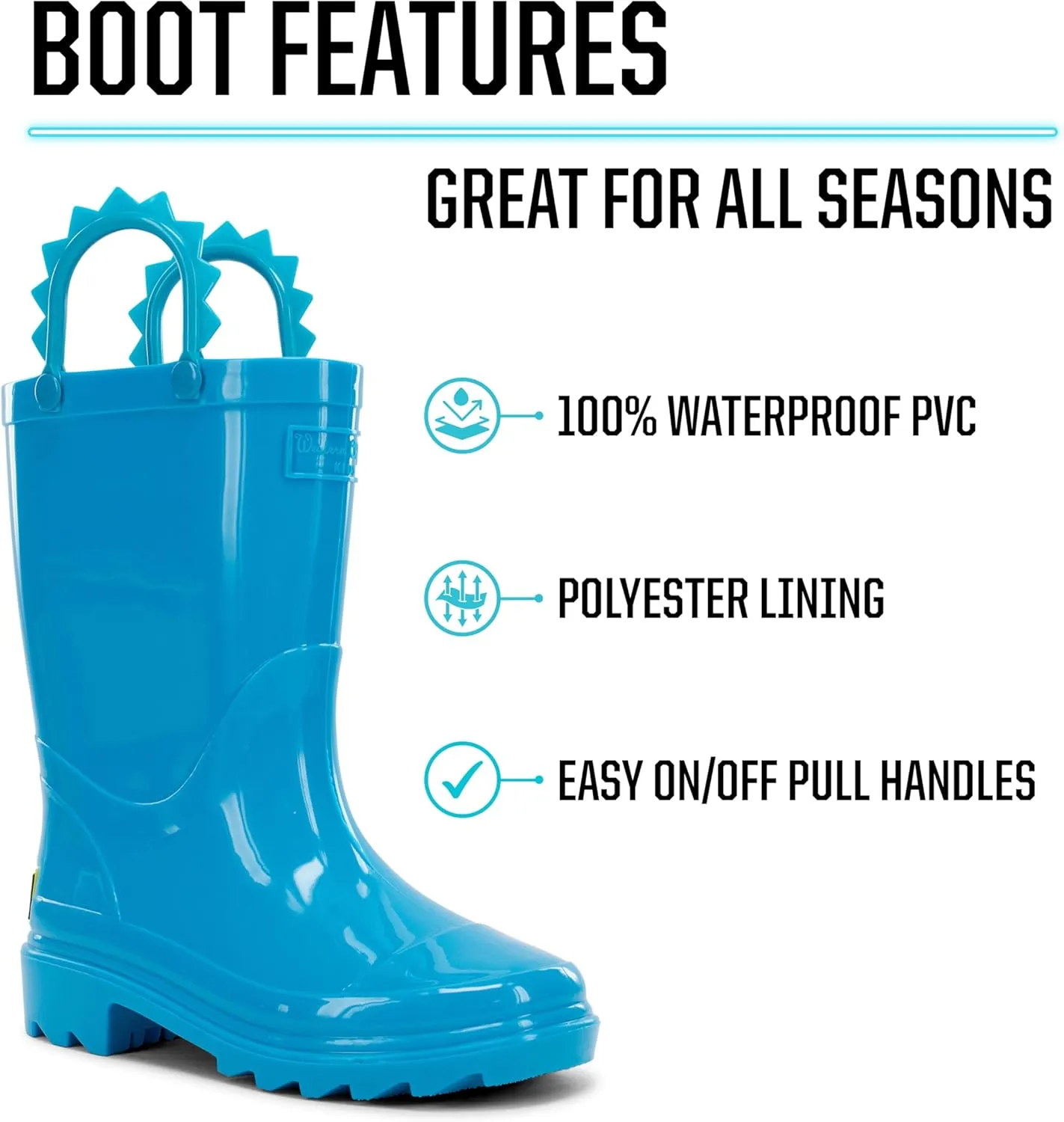 Western Chief Kids Waterproof Neon Rain Boots with Pull-On Handles and Traction Outsole