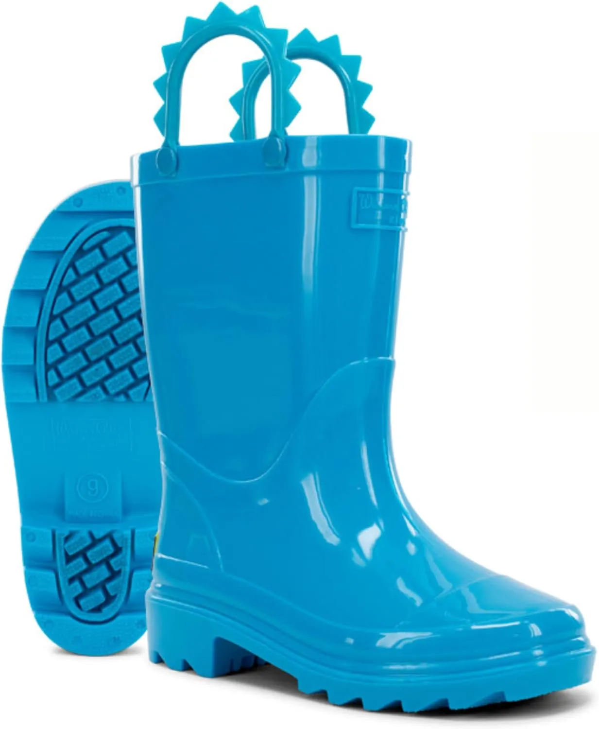 Western Chief Kids Waterproof Neon Rain Boots with Pull-On Handles and Traction Outsole