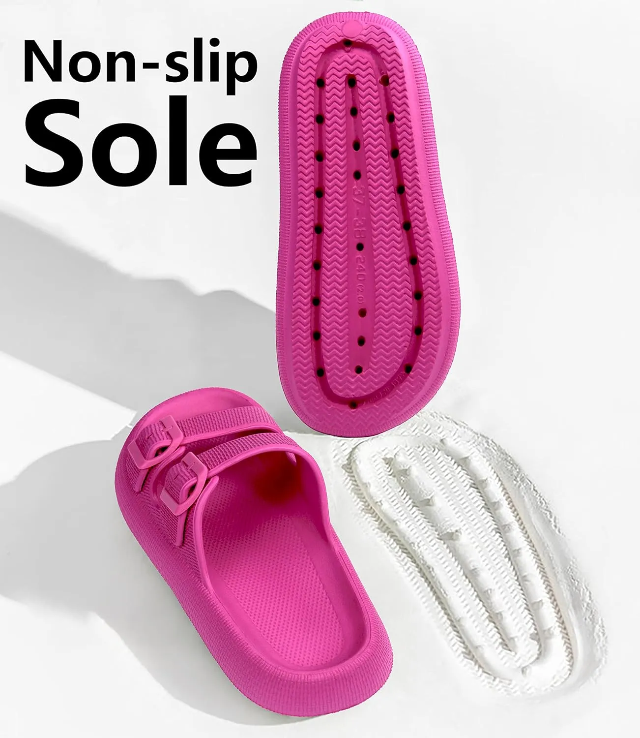 Weweya Sandals for Women and Men - Pillow Slippers - Double Buckle Adjustable Slides - EVA Flat Sandals