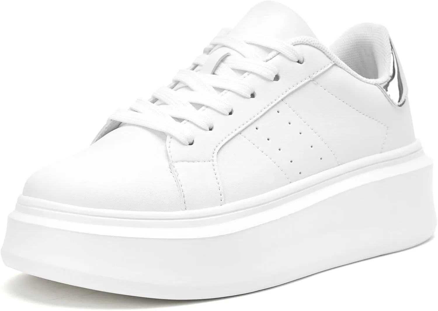 White Platform Sneakers for Women - Ultra Lightweight Classic Leather Walking Tennis Shoes Comfortable Lace Up Fashion Casual Shoes for Indoor Outdoor Travel Work