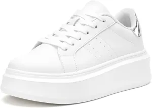 White Platform Sneakers for Women - Ultra Lightweight Classic Leather Walking Tennis Shoes Comfortable Lace Up Fashion Casual Shoes for Indoor Outdoor Travel Work