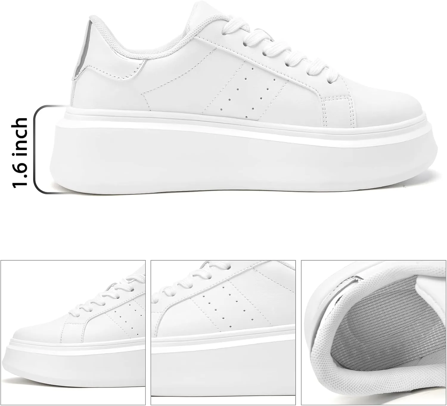 White Platform Sneakers for Women - Ultra Lightweight Classic Leather Walking Tennis Shoes Comfortable Lace Up Fashion Casual Shoes for Indoor Outdoor Travel Work