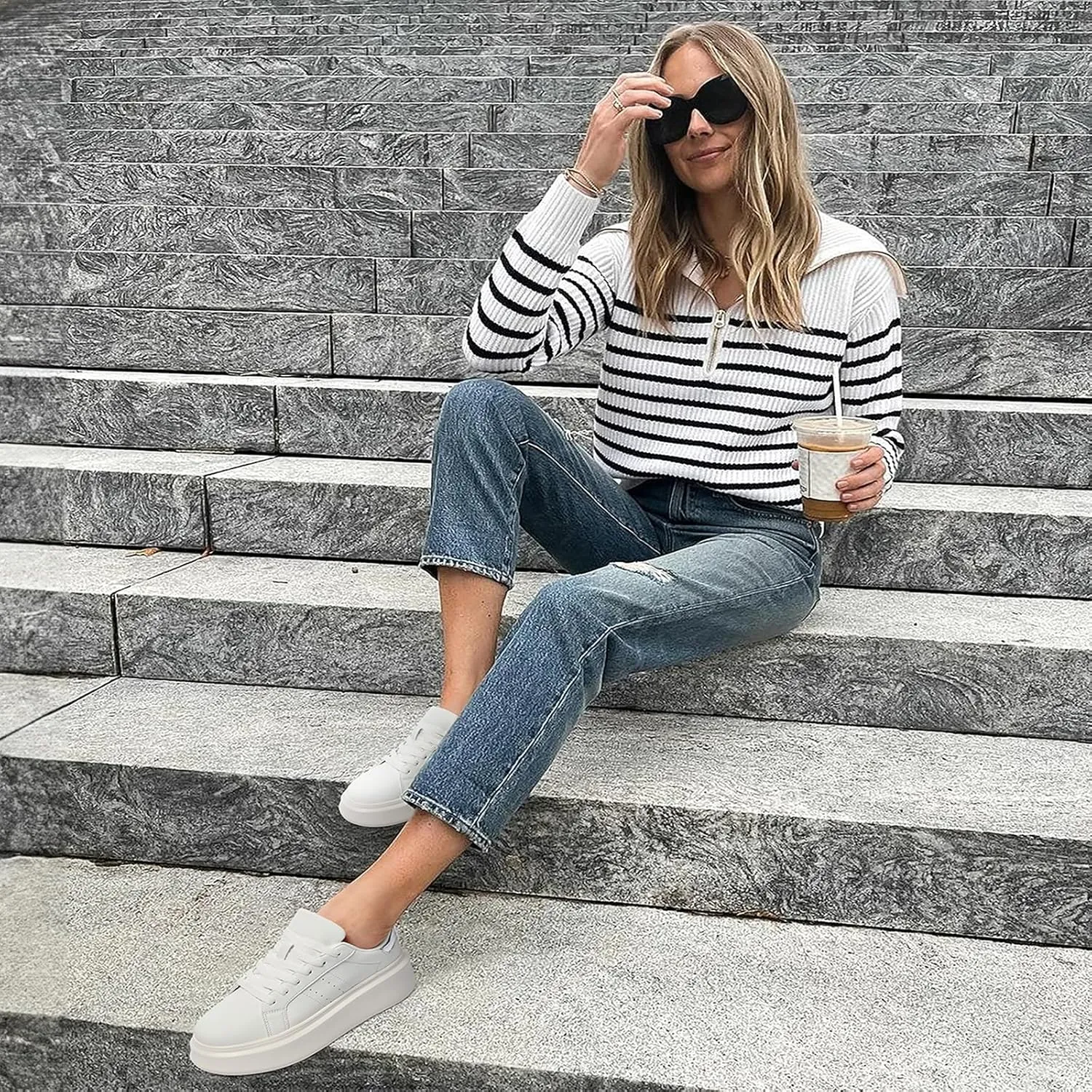 White Platform Sneakers for Women - Ultra Lightweight Classic Leather Walking Tennis Shoes Comfortable Lace Up Fashion Casual Shoes for Indoor Outdoor Travel Work