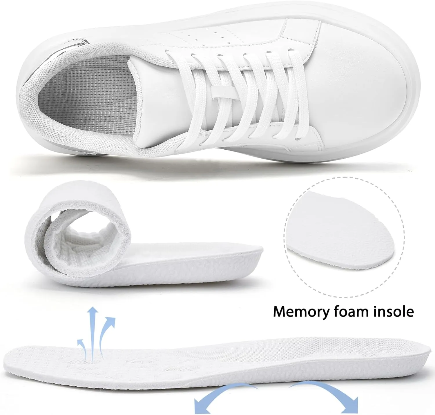 White Platform Sneakers for Women - Ultra Lightweight Classic Leather Walking Tennis Shoes Comfortable Lace Up Fashion Casual Shoes for Indoor Outdoor Travel Work