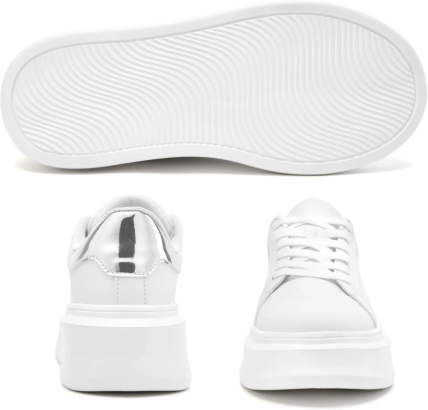 White Platform Sneakers for Women - Ultra Lightweight Classic Leather Walking Tennis Shoes Comfortable Lace Up Fashion Casual Shoes for Indoor Outdoor Travel Work