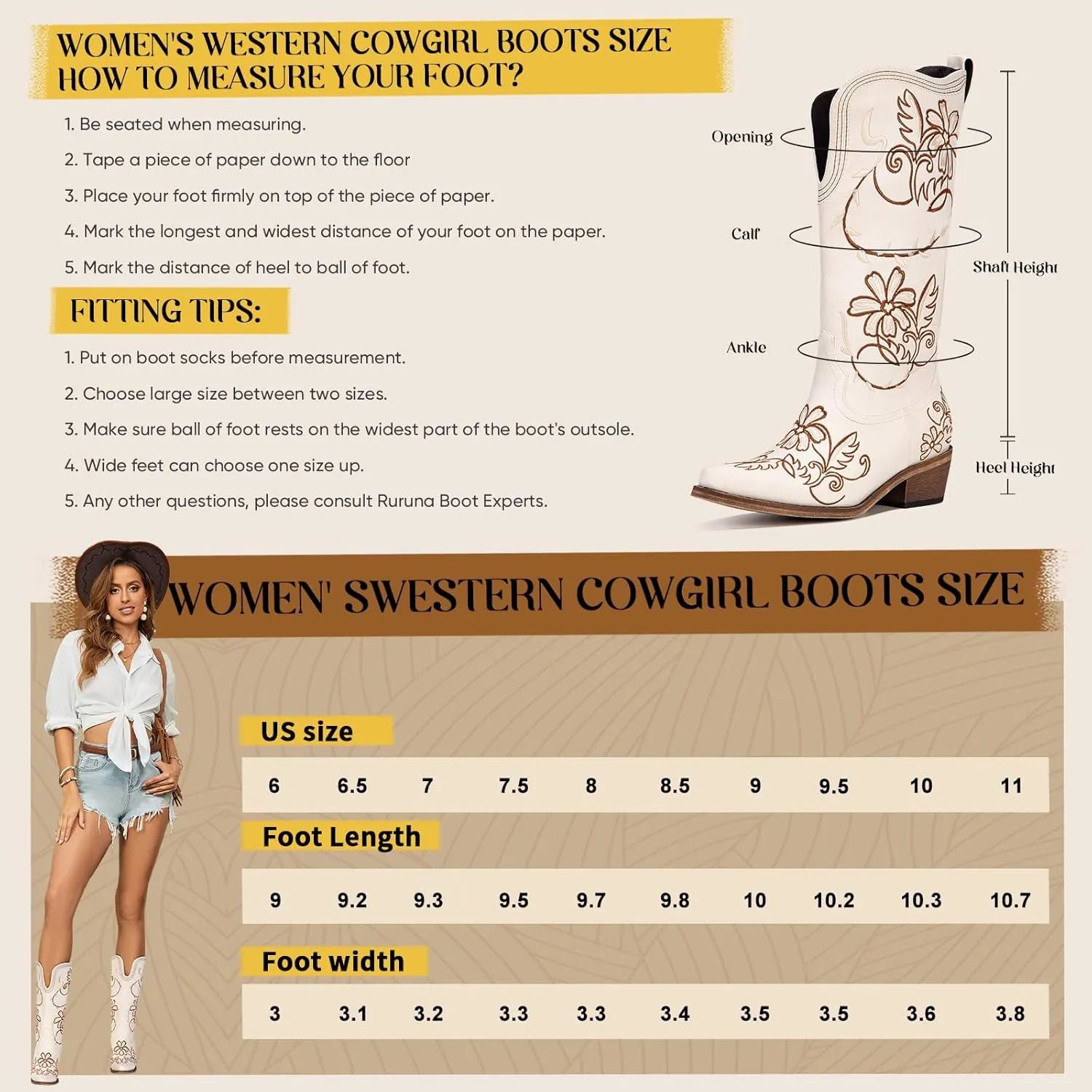 Wide Calf Cowboy Boots for Women Embroidered Cowgirl Boots Mid Calf Women's Western Cowboy Boots Fashion Pointy Toe Cowgirl Boots Pull on